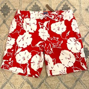 Men’s J Crew Red Hawaiian Print Board Shorts